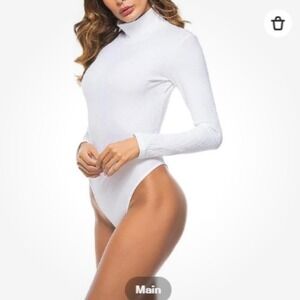 Queen. M Women's Basic Solid Bodysuit Turtleneck Leotard Top Long‎ Sleeve